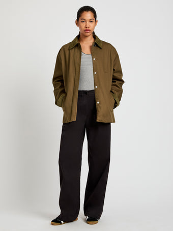 Proenza Schouler Front image of model wearing Angela Jacket in Fine Herringbone in Wood