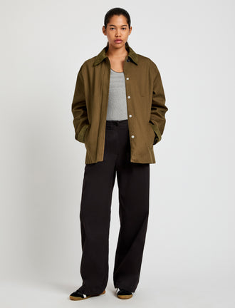 Proenza Schouler Front image of model wearing Angela Jacket in Fine Herringbone in Wood