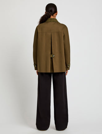 Proenza Schouler Back image of model wearing Angela Jacket in Fine Herringbone in Wood