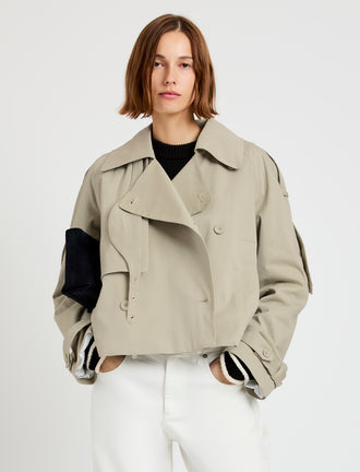 Proenza Schouler Front cropped image of model wearing Yasmin Cropped Trench in Cotton in Sage