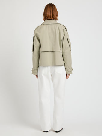 Proenza Schouler Back full length image of model wearing Yasmin Cropped Trench in Cotton in Sage