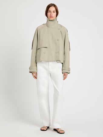 Proenza Schouler Front full length image of model wearing Yasmin Cropped Trench in Cotton in Sage