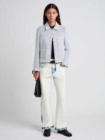 Proenza Schouler Front full length image of model wearing Osler Jacket in Tweed in Off White