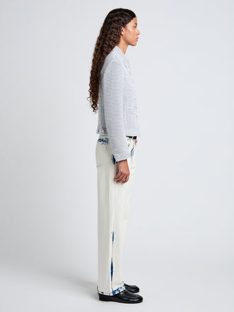 Proenza Schouler Side full length image of model wearing Osler Jacket in Tweed in Off White