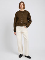 Proenza Schouler Front full length image of model wearing Robin Jacket in Suede in Wood