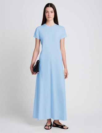 Proenza Schouler Front full length image of model wearing Noelle Dress in Jersey in Light Oxford