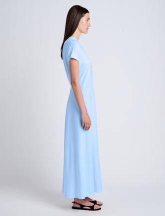 Proenza Schouler Side full length image of model wearing Noelle Dress in Jersey in Light Oxford