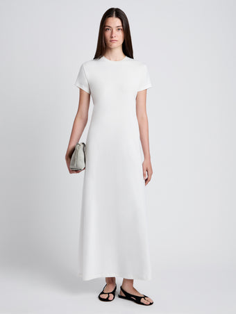 Proenza Schouler Front full length image of model wearing Noelle Dress in Jersey in Off White