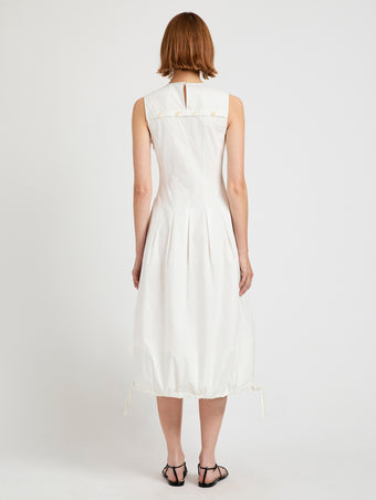 Proenza Schouler Back full length image of model wearing Marley Dress in Brushed Poplin in White