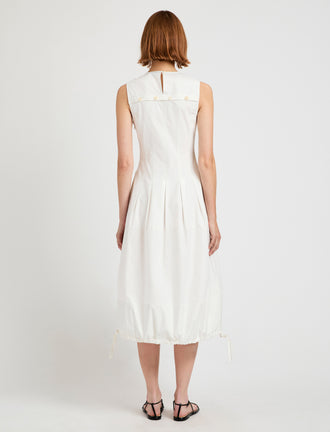 Proenza Schouler Back full length image of model wearing Marley Dress in Brushed Poplin in White