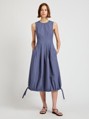 Proenza Schouler Front full length image of model wearing Marley Dress in Brushed Poplin in Slate