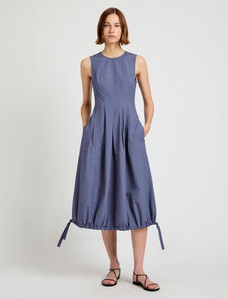 Proenza Schouler Front full length image of model wearing Marley Dress in Brushed Poplin in Slate