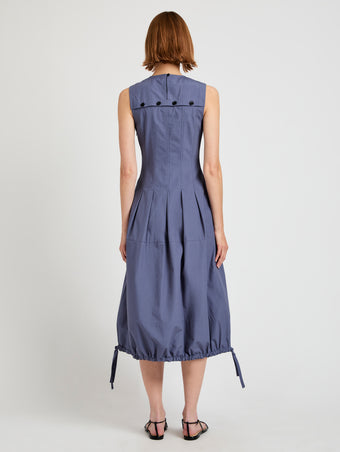 Proenza Schouler Back full length image of model wearing Marley Dress in Brushed Poplin in Slate
