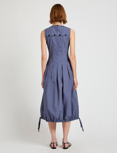 Proenza Schouler Back full length image of model wearing Marley Dress in Brushed Poplin in Slate