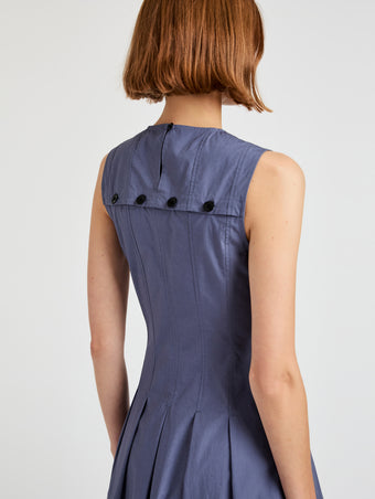 Proenza Schouler Detail image of model wearing Marley Dress in Brushed Poplin in Slate