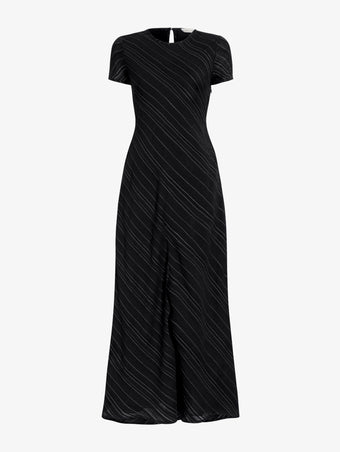 Proenza Schouler flat image of Delphine Dress in Woven Stripe Flou in black/chalk