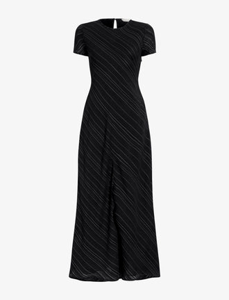 Proenza Schouler flat image of Delphine Dress in Woven Stripe Flou in black/chalk