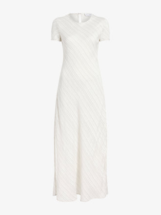 Proenza Schouler flat image of Delphine Dress in Woven Stripe Flou in chalk/black