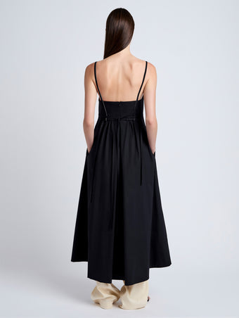 Proenza Schouler Back full length image of model wearing Barker Dress in Stretch Poplin in Black