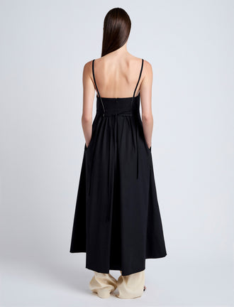 Proenza Schouler Back full length image of model wearing Barker Dress in Stretch Poplin in Black