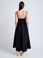Proenza Schouler Back full length image of model wearing Barker Dress in Stretch Poplin in Black