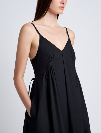 Proenza Schouler Detail image of model wearing Barker Dress in Stretch Poplin in Black