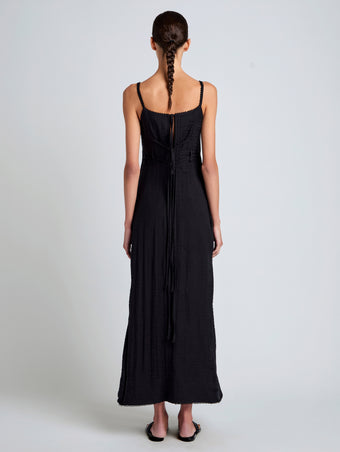 Proenza Schouler Back full length image of model wearing Evelyn Dress in Crinkle Viscose in Black