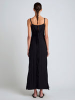 Proenza Schouler Back full length image of model wearing Evelyn Dress in Crinkle Viscose in Black