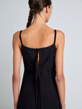 Proenza Schouler Detail image of model wearing Evelyn Dress in Crinkle Viscose in Black