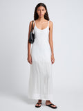 Proenza Schouler Front full length image of model wearing Evelyn Dress in Crinkle Viscose in White