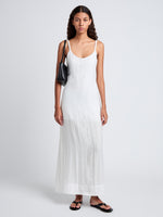 Proenza Schouler Front full length image of model wearing Evelyn Dress in Crinkle Viscose in White