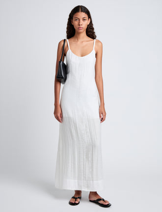 Proenza Schouler Front full length image of model wearing Evelyn Dress in Crinkle Viscose in White
