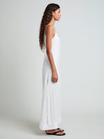 Proenza Schouler Side full length image of model wearing Evelyn Dress in Crinkle Viscose in White