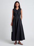 Proenza Schouler Front full length image of model wearing Kailey Dress in Stretch Poplin in Black