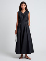 Proenza Schouler Front full length image of model wearing Kailey Dress in Stretch Poplin in Black