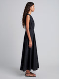 Proenza Schouler Side full length image of model wearing Kailey Dress in Stretch Poplin in Black