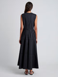Proenza Schouler Back full length image of model wearing Kailey Dress in Stretch Poplin in Black