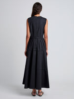 Proenza Schouler Back full length image of model wearing Kailey Dress in Stretch Poplin in Black