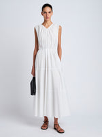 Proenza Schouler Front full length image of model wearing Kailey Dress in Stretch Poplin in White