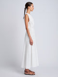 Proenza Schouler Side full length image of model wearing Kailey Dress in Stretch Poplin in White