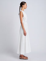 Proenza Schouler Side full length image of model wearing Kailey Dress in Stretch Poplin in White