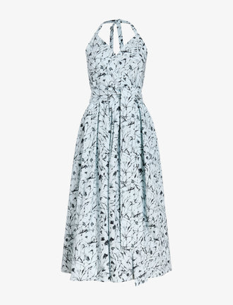 Proenza Schouler flat image of Rhea Dress in Printed Poplin in frost/black