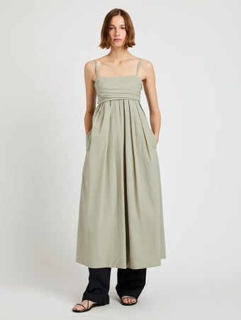 Proenza Schouler Front full length image of model wearing Claudine Dress in Tech Poplin in Sage