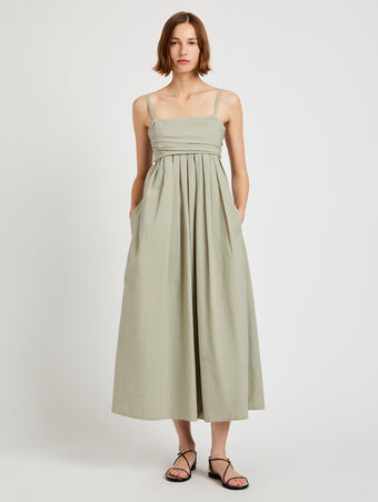 Proenza Schouler Front full length image of model wearing Claudine Dress in Tech Poplin in Sage