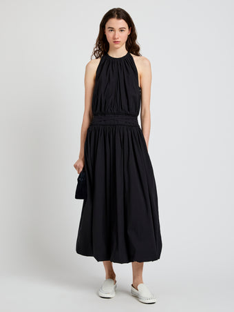 Proenza Schouler Front full length image of model wearing Wylie Dress in Tech Poplin in Black