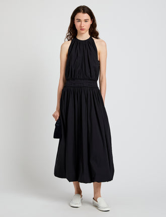 Proenza Schouler Front full length image of model wearing Wylie Dress in Tech Poplin in Black