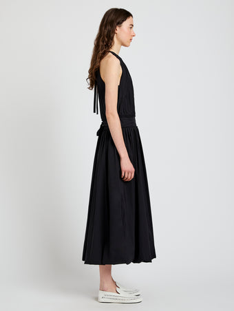 Proenza Schouler Side full length image of model wearing Wylie Dress in Tech Poplin in Black