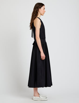 Proenza Schouler Side full length image of model wearing Wylie Dress in Tech Poplin in Black