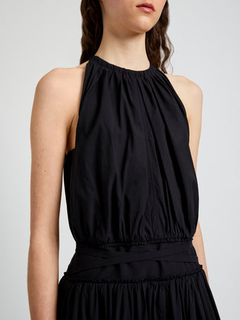 Proenza Schouler Detail image of model wearing Wylie Dress in Tech Poplin in Black