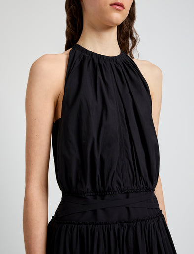 Proenza Schouler Detail image of model wearing Wylie Dress in Tech Poplin in Black